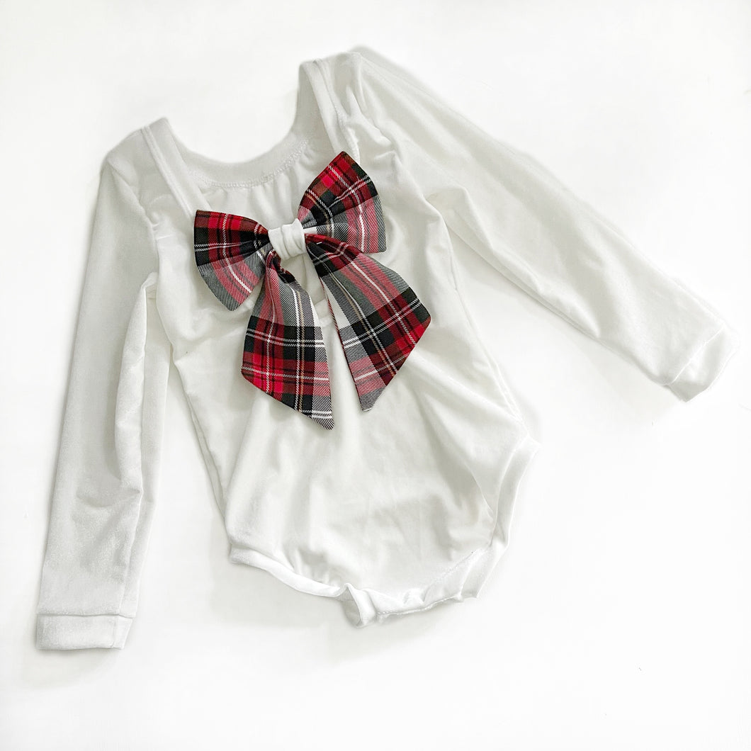Ivory Velvet Bow Back Bodysuit and Dress