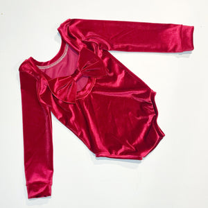 Berry red velvet bow back bodysuit