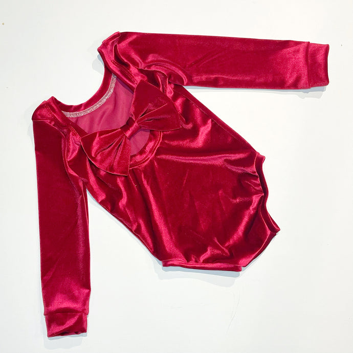 Berry red velvet bow back bodysuit