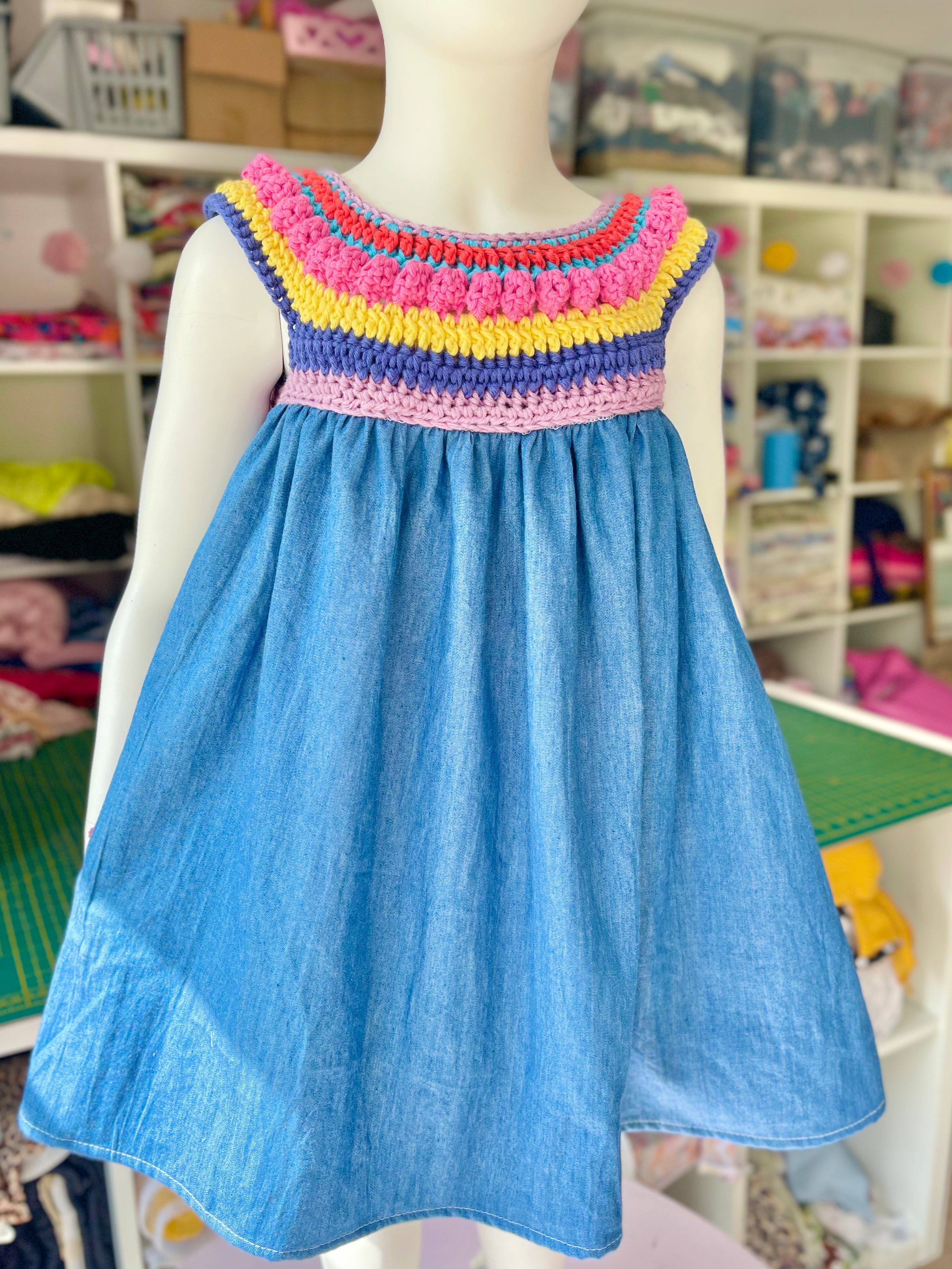 Colourful crochet swing dress Mini Megan Turner