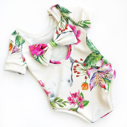 Fuchsia floral bow back bodysuit
