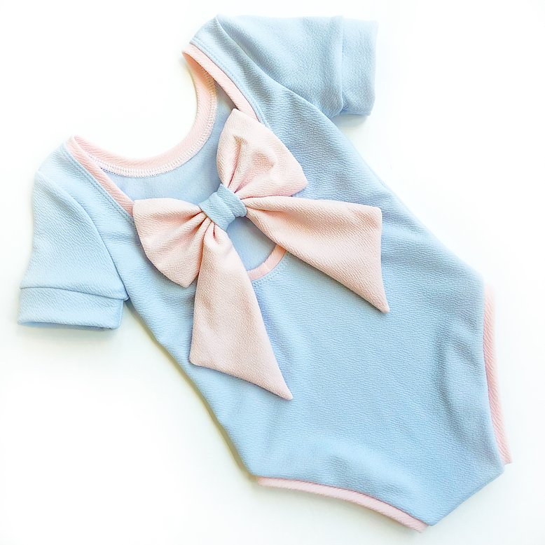 Blue and Pink Bow Back Bodysuit