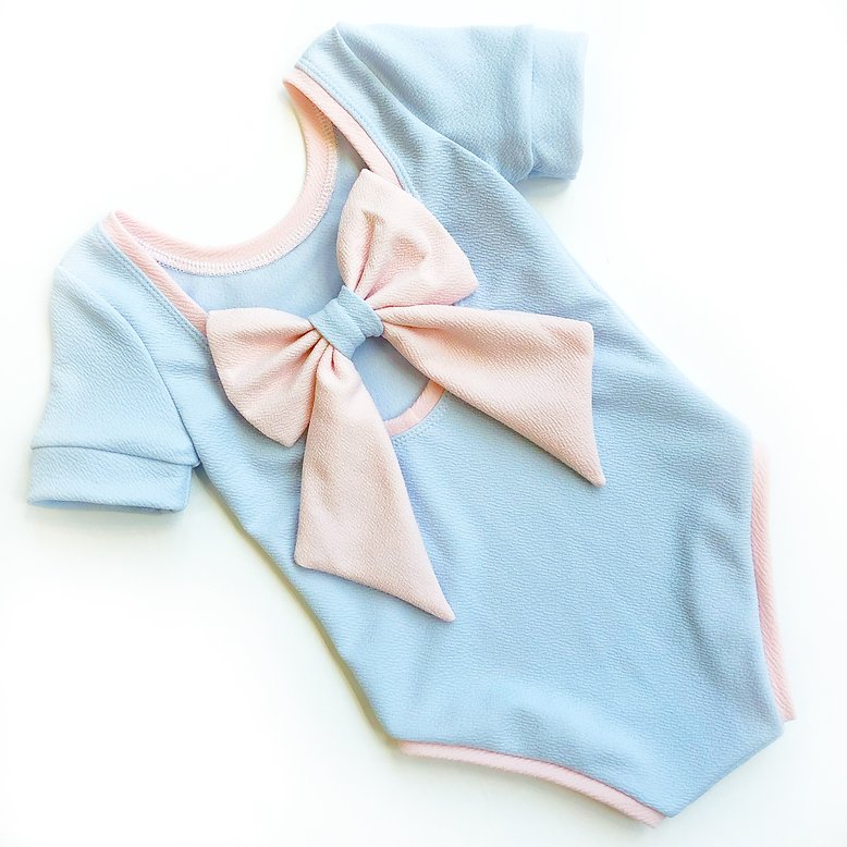 Blue and Pink Bow Back Bodysuit