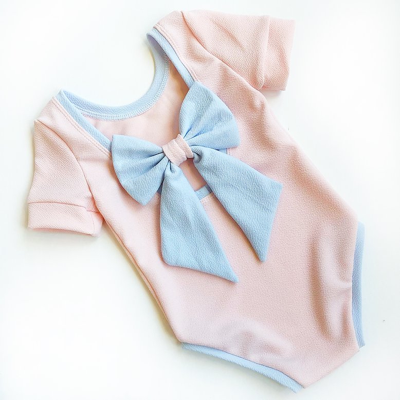 Pink and Blue Bow Back Bodysuit