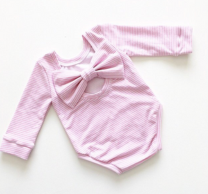 Pink Pin Stripe Bow Back Bodysuit