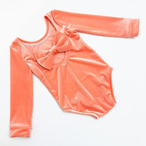 Sunrise Orange Velvet Bow Back Bodysuit and Dress
