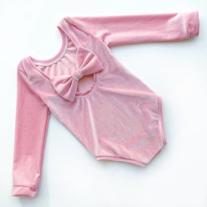 Baby Pink Velvet Bow Back Bodysuit and Dress