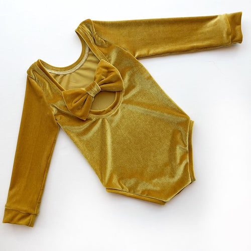 Mustard Velvet Bow Back Bodysuit and Dress
