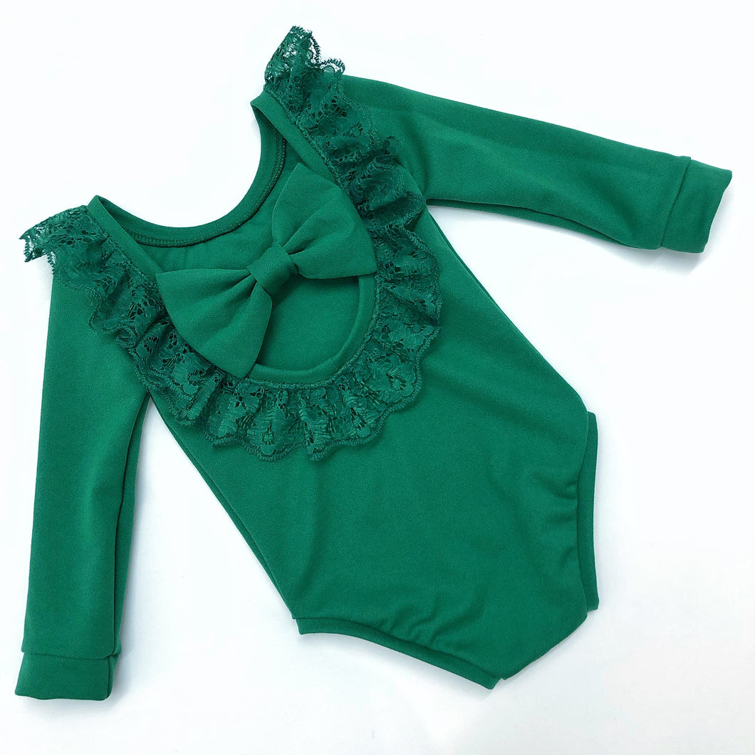 Green Lace Bow Back Bodysuit or Dress