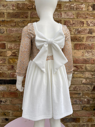 Ivory Angel Velvet Bow Back Dress