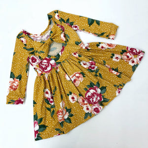 Mustard Floral Bow Back Dress Ready To Post