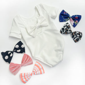 Textured Ivory Bow Back Bodysuit and 5 Interchangeable bows