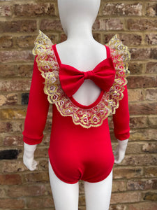 Ruby Red and Gold lace bow back bodysuit