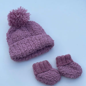 Hand knitted hat and boots set