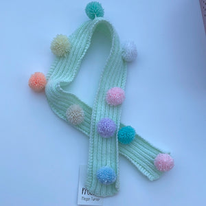 Hand knitted pom pom scarf 1-3yrs