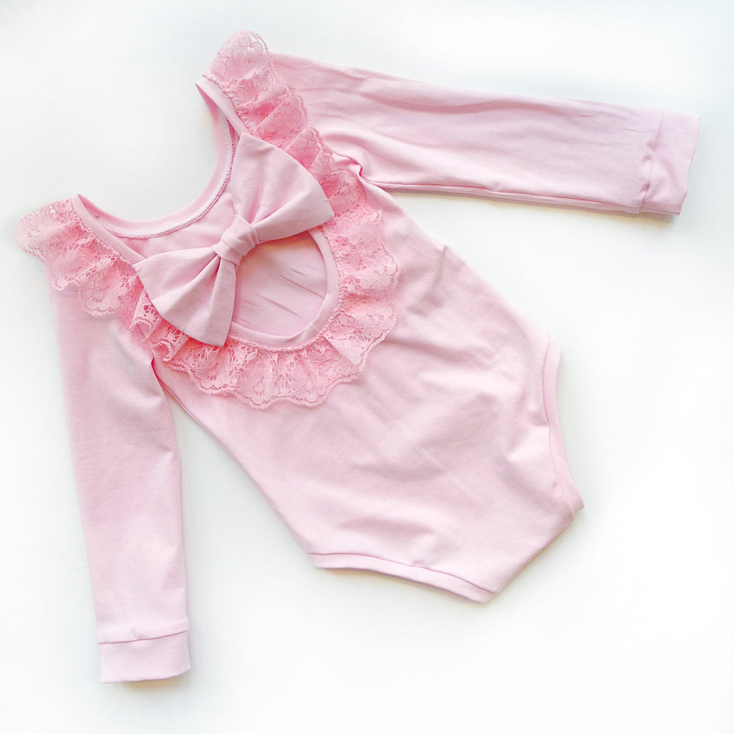 Baby pink Lace Bow Back Bodysuit or Dress