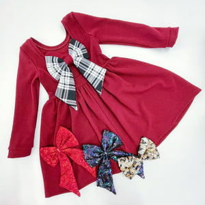 LIMITED EDITION Burgundy Bow Back Dress And Bow Set