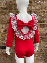 Load image into Gallery viewer, Ruby Red and Silver lace bow back bodysuit