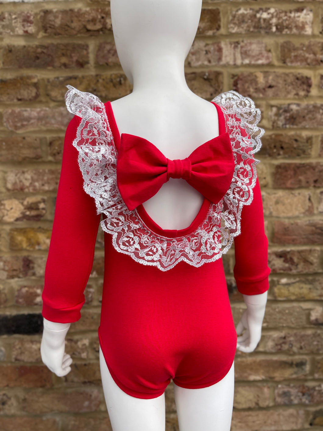 Ruby Red and Silver lace bow back bodysuit