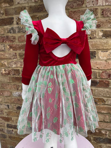 Jolly Holly Christmas Bow Back dress