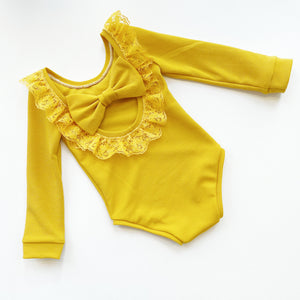 Mustard Lace Bow Back Bodysuit or Dress