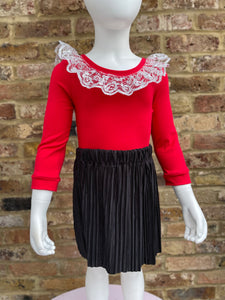 Ruby Red and Silver lace bow back bodysuit