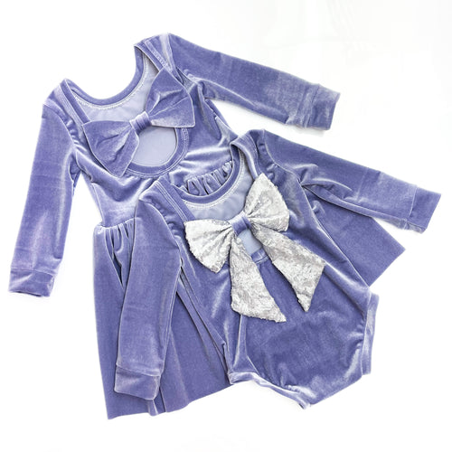 Lavender lilac Velvet Bow Back Bodysuit and Dress