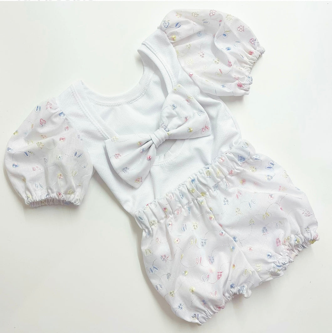 Embroidery anglaise Bow Back Bodysuit and bloomers