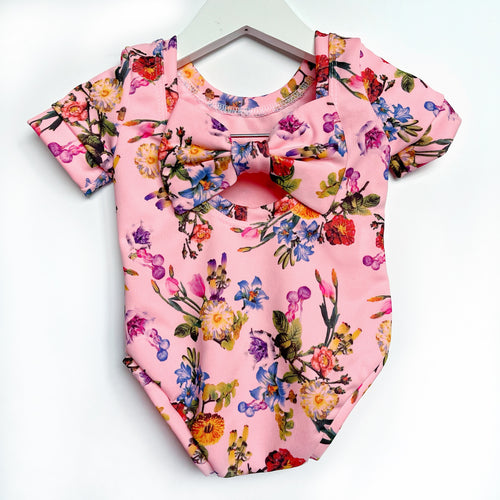 bright floral bow back bodysuit