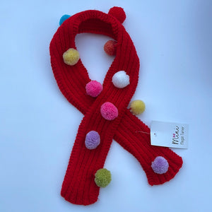 Hand knitted pom pom scarf 1-3yrs