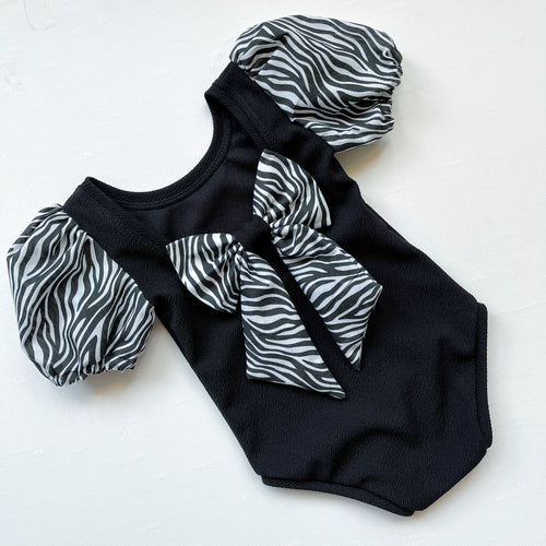Ziggy zebra bow back bodysuit