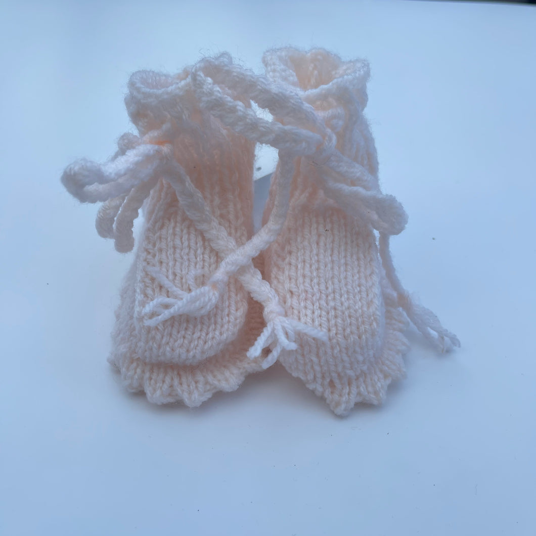 Hand knitted peach booties 0-6m