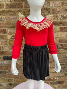 Ruby Red and Gold lace bow back bodysuit