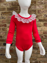 Load image into Gallery viewer, Ruby Red and Silver lace bow back bodysuit