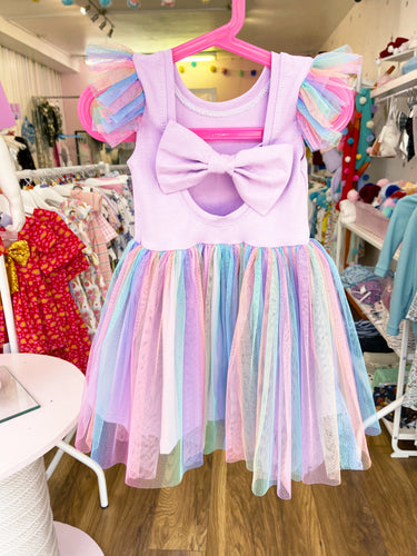 Rainbow princess bow back dress