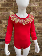 Load image into Gallery viewer, Ruby Red and Gold lace bow back bodysuit