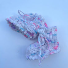 Load image into Gallery viewer, Hand knitted white and brights booties 0-6m