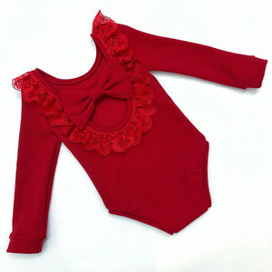 Red Lace Bow Back Bodysuit or Dress