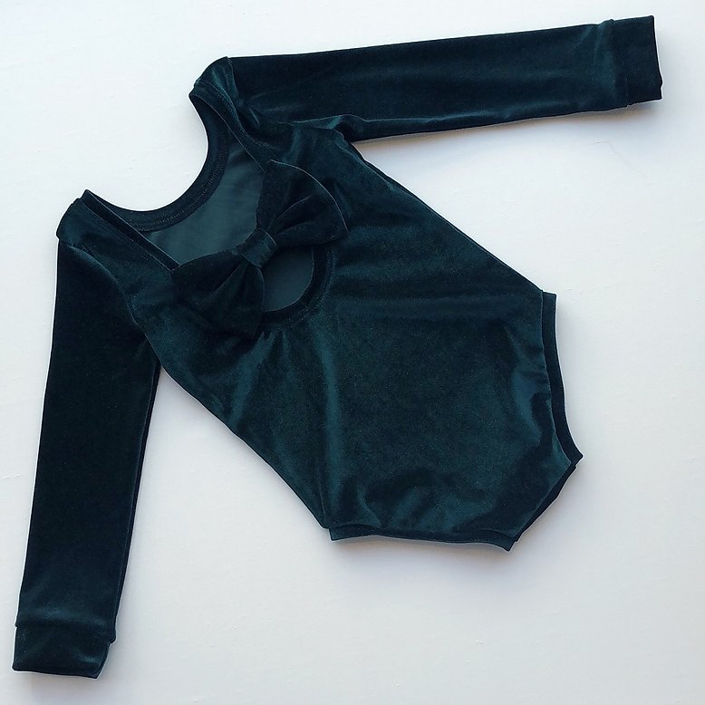 Bottle Green Velvet Bow Back Bodysuit and Dress